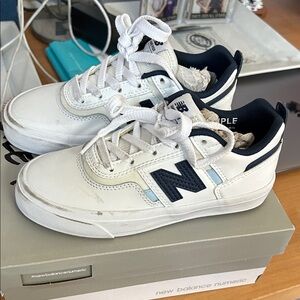 New Balance Kids White and Navy Sneakers